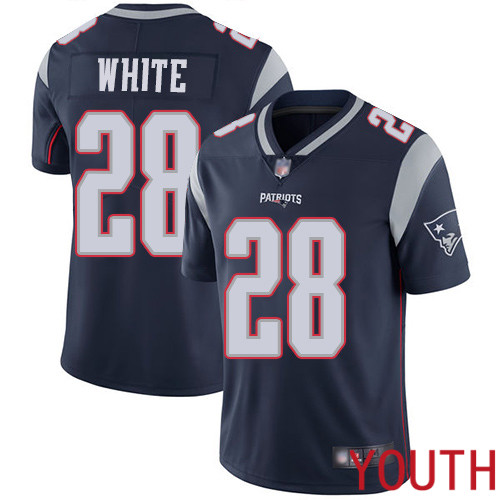 New England Patriots Football 28 Vapor Limited Navy Blue Youth James White Home NFL Jersey
